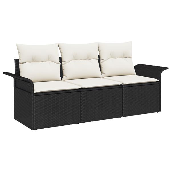 Grote foto vidaxl 3 delige tuin sofaset met kussens in zwart poly riet tuin en terras tuinmeubelen