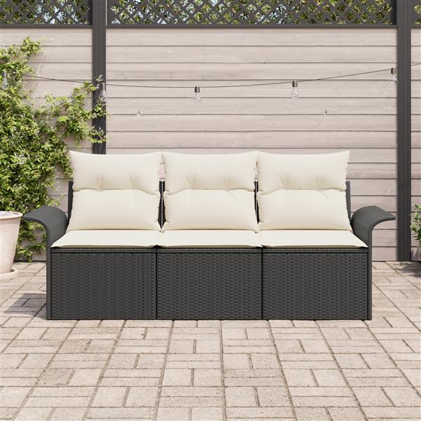 Grote foto vidaxl 3 delige tuin sofaset met kussens in zwart poly riet tuin en terras tuinmeubelen