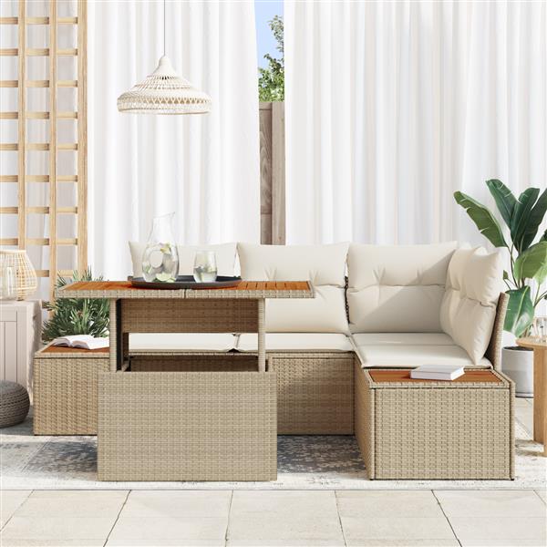 Grote foto vidaxl 5 delige tuinset met kussens poly rattan acaciahout beige tuin en terras tuinmeubelen