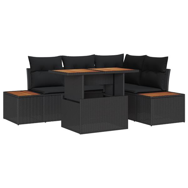 Grote foto vidaxl 5 delige tuinset met kussens zwart poly rattan en acacia tuin en terras tuinmeubelen