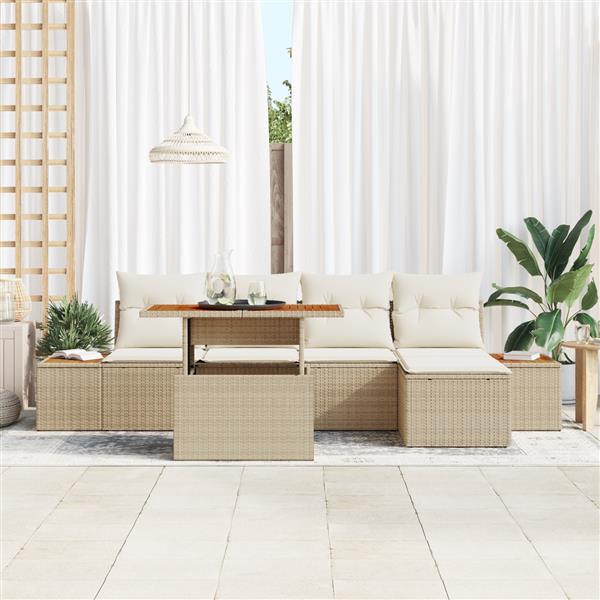Grote foto vidaxl 6 delige tuinset met kussens poly rattan acaciahout beige tuin en terras tuinmeubelen