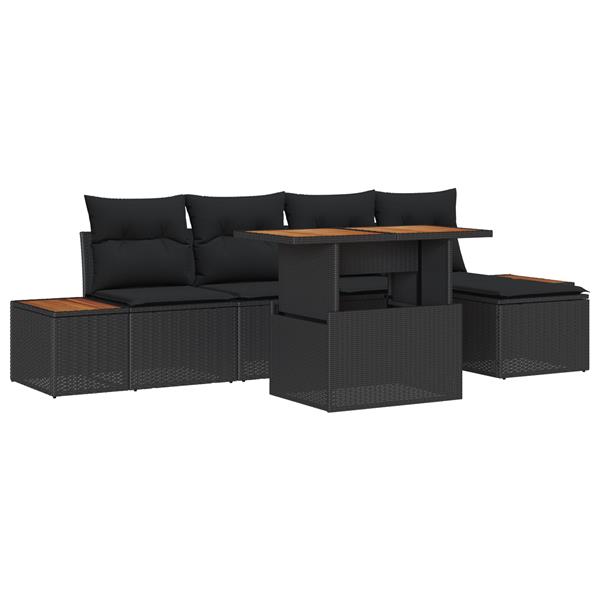 Grote foto vidaxl 6 delige tuin eettafel set met kussens zwart poly rattan acacia tuin en terras tuinmeubelen
