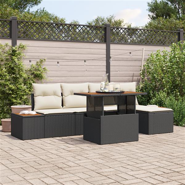 Grote foto vidaxl 6 delige tuinset met kussens poly rattan acaciahout zwart tuin en terras tuinmeubelen