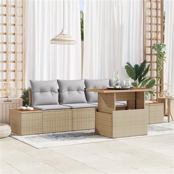 Grote foto vidaxl 5 delige tuinset met kussens poly rattan acaciahout beige tuin en terras tuinmeubelen