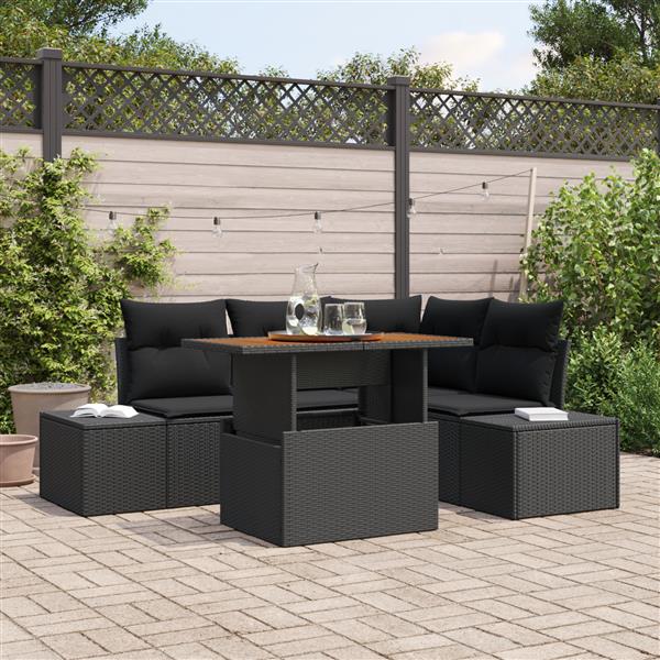 Grote foto vidaxl 5 delige tuinset met kussens poly rattan acaciahout zwart tuin en terras tuinmeubelen