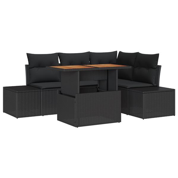 Grote foto vidaxl 5 delige tuinset met kussens poly rattan acaciahout zwart tuin en terras tuinmeubelen