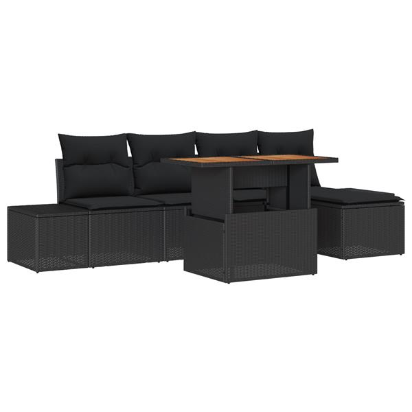 Grote foto vidaxl 6 delige tuinset met kussens poly rattan acaciahout zwart tuin en terras tuinmeubelen