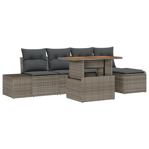 Grote foto vidaxl 6 delige tuinset met kussens poly rattan acaciahout grijs tuin en terras tuinmeubelen