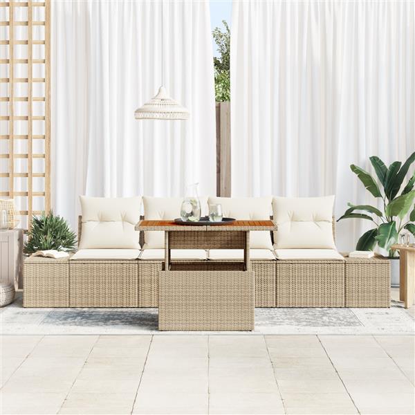 Grote foto vidaxl 5 delige tuinset met kussens poly rattan acaciahout beige tuin en terras tuinmeubelen