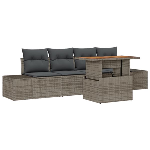 Grote foto vidaxl 5 delige tuinset met kussens poly rattan acaciahout grijs tuin en terras tuinmeubelen