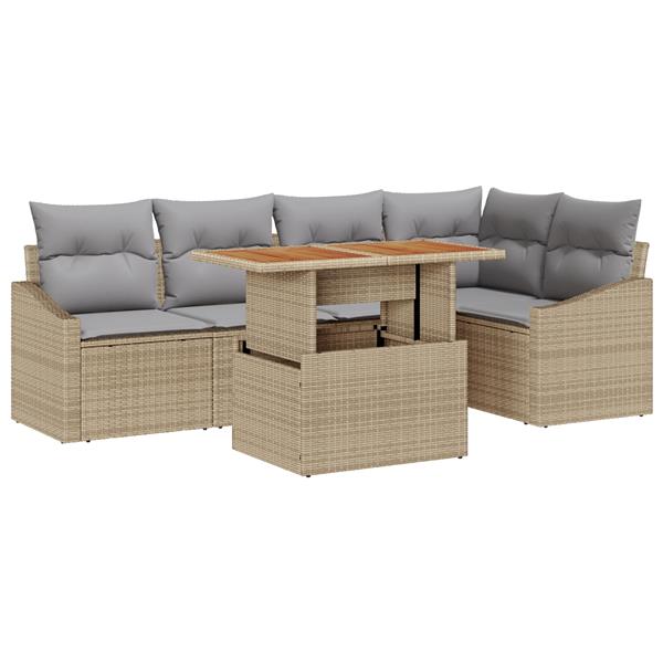 Grote foto vidaxl 6 delige tuinset met kussens beige poly rattan en acaciahout tuin en terras tuinmeubelen
