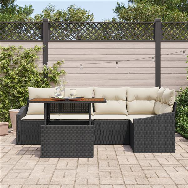 Grote foto vidaxl 6 delige tuinset met kussens poly rattan acaciahout zwart tuin en terras tuinmeubelen