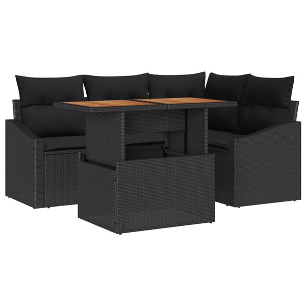 Grote foto vidaxl 5 delige tuinset met kussens poly rattan acaciahout zwart tuin en terras tuinmeubelen