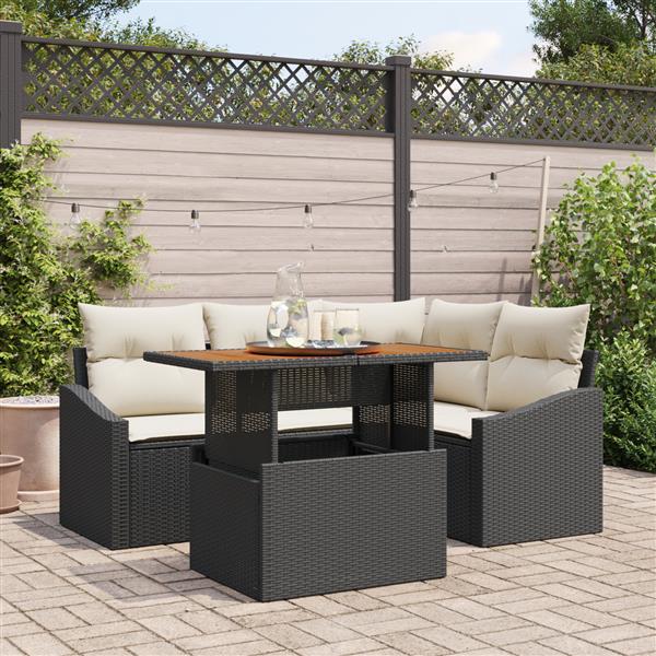 Grote foto vidaxl 5 delige tuinset met kussens poly rattan acaciahout zwart tuin en terras tuinmeubelen