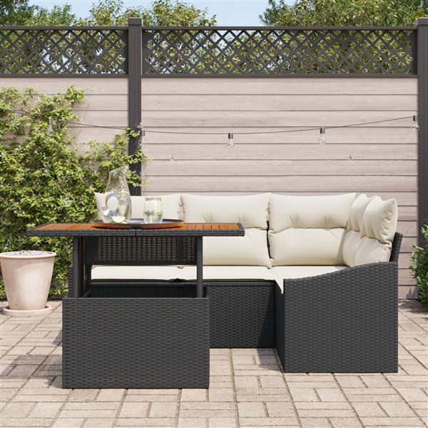 Grote foto vidaxl 5 delige tuinset met kussens poly rattan acaciahout zwart tuin en terras tuinmeubelen