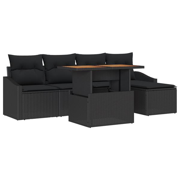 Grote foto vidaxl 6 delige tuinset met kussens zwart poly rattan acacia tuin en terras tuinmeubelen