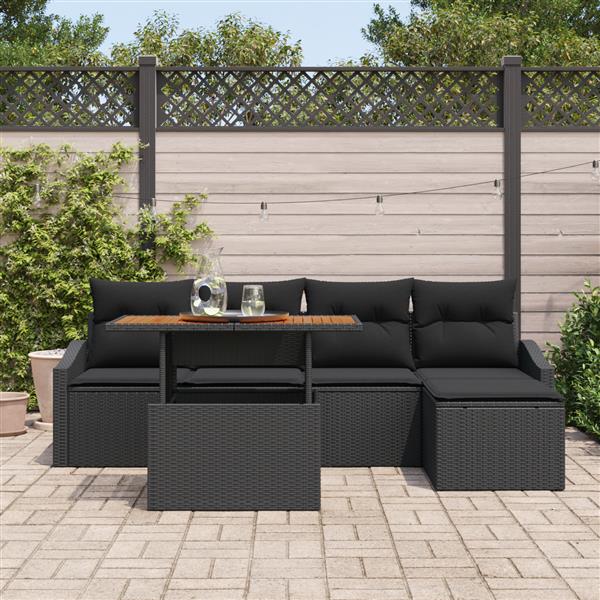 Grote foto vidaxl 6 delige tuinset met kussens zwart poly rattan acacia tuin en terras tuinmeubelen
