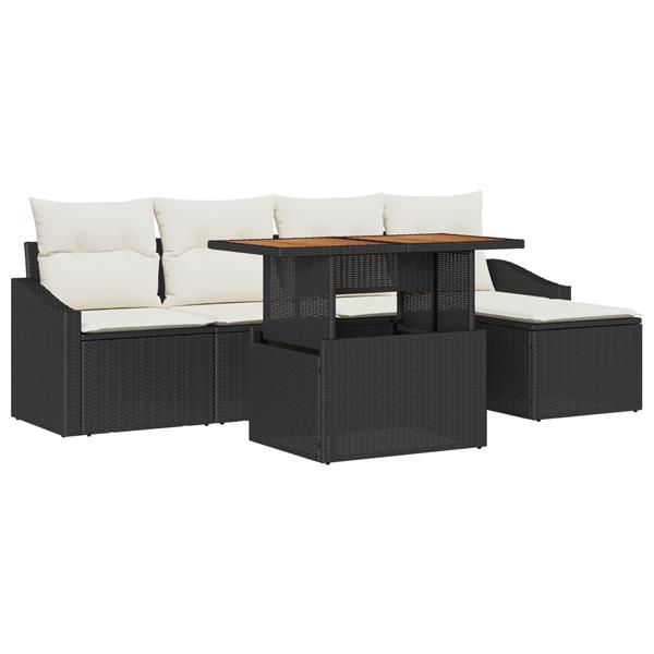 Grote foto vidaxl 6 delige tuinset met kussens zwart poly rattan acacia tuin en terras tuinmeubelen