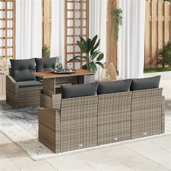 Grote foto vidaxl 6 delige tuinset met kussens in grijs poly rattan en acacia tuin en terras tuinmeubelen