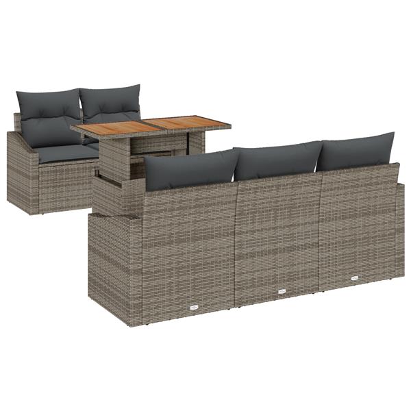 Grote foto vidaxl 6 delige tuinset met kussens in grijs poly rattan en acacia tuin en terras tuinmeubelen