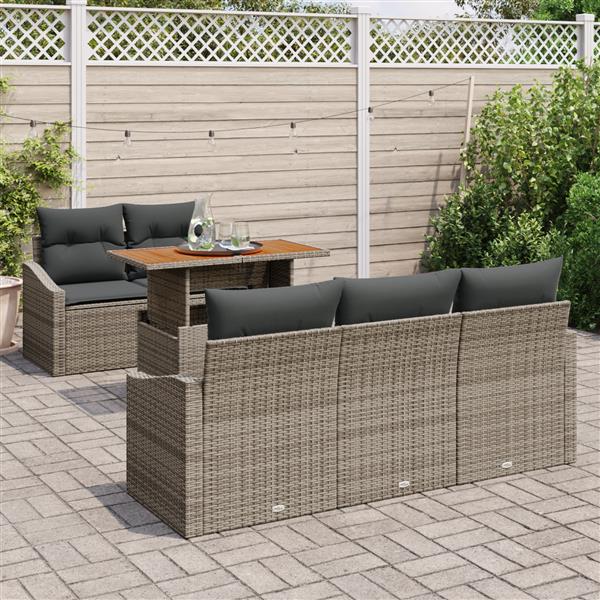 Grote foto vidaxl 6 delige tuinset met kussens in grijs poly rattan en acacia tuin en terras tuinmeubelen