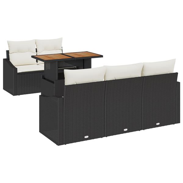 Grote foto vidaxl 6 delige tuinset met kussens poly rattan acaciahout zwart tuin en terras tuinmeubelen