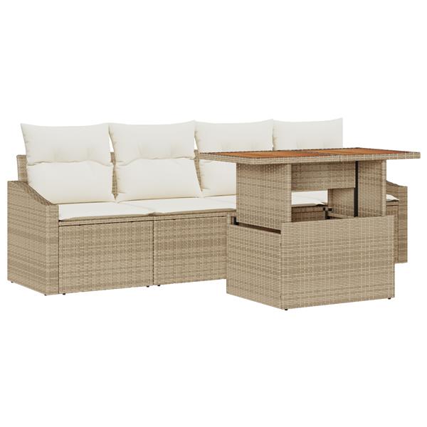 Grote foto vidaxl 5 delige tuinset met kussens in beige poly riet en acacia tuin en terras tuinmeubelen