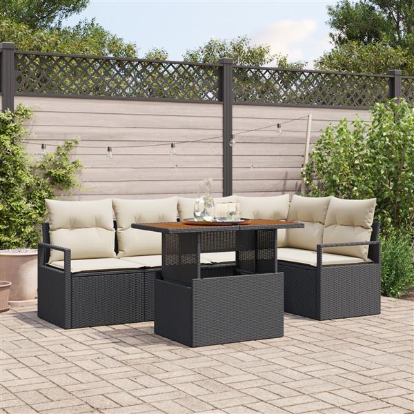 Grote foto vidaxl 6 delige tuinset met kussens zwart poly rattan acacia tuin en terras tuinmeubelen