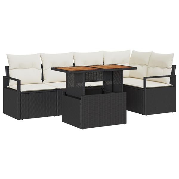 Grote foto vidaxl 6 delige tuinset met kussens zwart poly rattan acacia tuin en terras tuinmeubelen