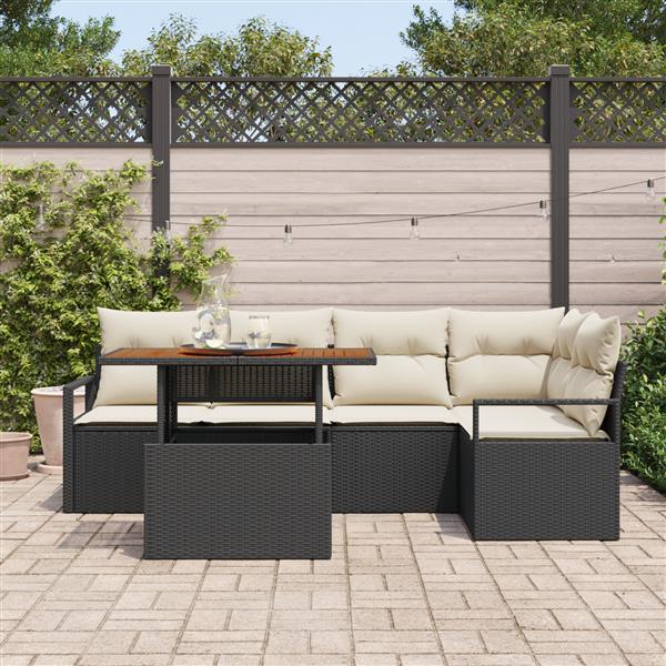 Grote foto vidaxl 6 delige tuinset met kussens zwart poly rattan acacia tuin en terras tuinmeubelen