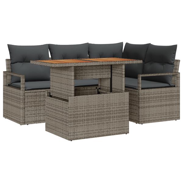 Grote foto vidaxl 5 delige tuinbankenset met kussens poly rattan acacia grijs tuin en terras tuinmeubelen