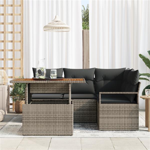Grote foto vidaxl 5 delige tuinbankenset met kussens poly rattan acacia grijs tuin en terras tuinmeubelen