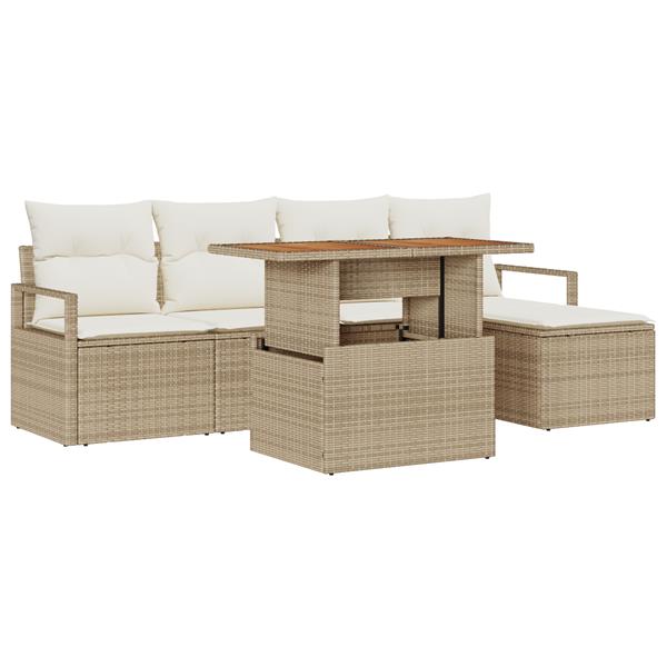 Grote foto vidaxl 6 delige tuinbankenset met kussens poly rattan acacia beige tuin en terras tuinmeubelen
