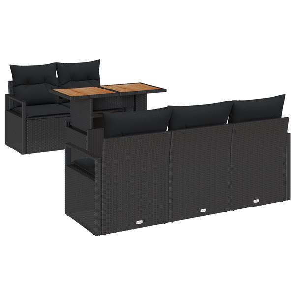 Grote foto vidaxl 6 delige tuinbankenset met kussens poly rattan acacia zwart tuin en terras tuinmeubelen