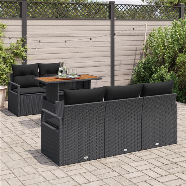 Grote foto vidaxl 6 delige tuinbankenset met kussens poly rattan acacia zwart tuin en terras tuinmeubelen