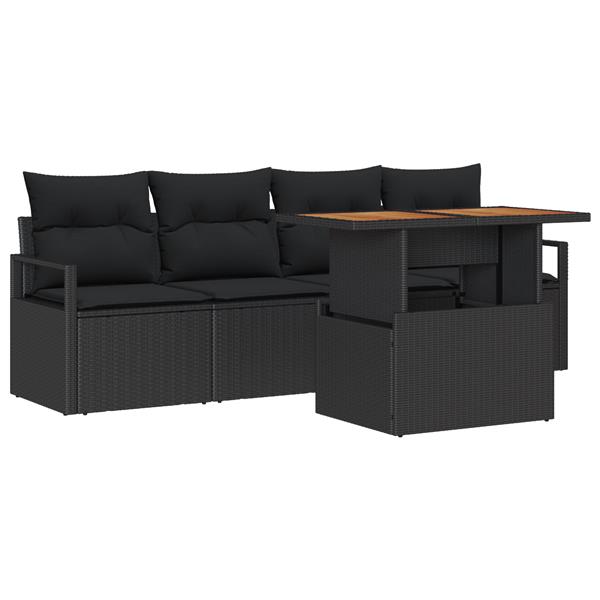 Grote foto vidaxl 5 delige tuinbankenset met kussens poly rattan acacia zwart tuin en terras tuinmeubelen