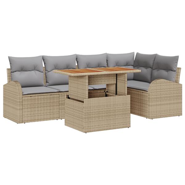 Grote foto vidaxl 6 delige tuinset met kussens beige poly rattan en acaciahout tuin en terras tuinmeubelen