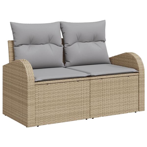 Grote foto vidaxl 6 delige tuinset met kussens beige poly rattan en acaciahout tuin en terras tuinmeubelen
