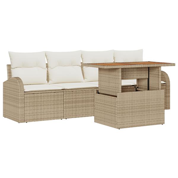 Grote foto vidaxl 5 delige tuinset met kussens poly rattan acaciahout beige tuin en terras tuinmeubelen
