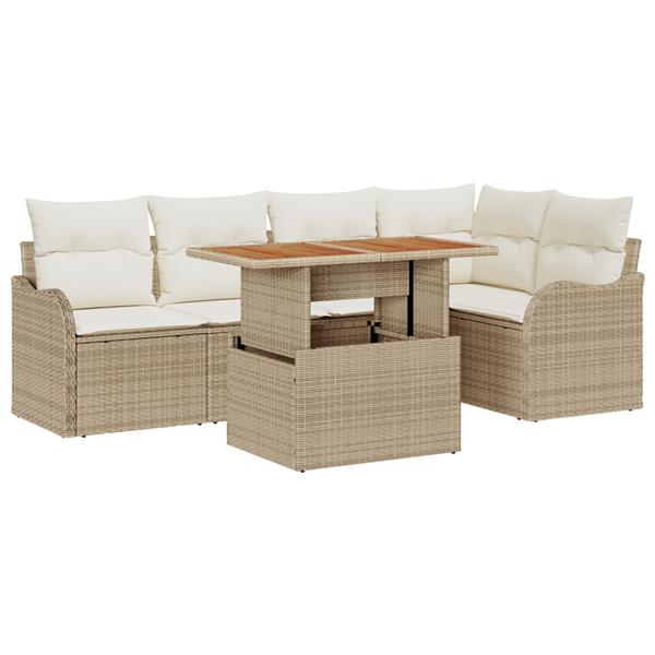 Grote foto vidaxl 6 delige tuinsofa set met kussens in beige van poly rattan en acacia tuin en terras tuinmeubelen