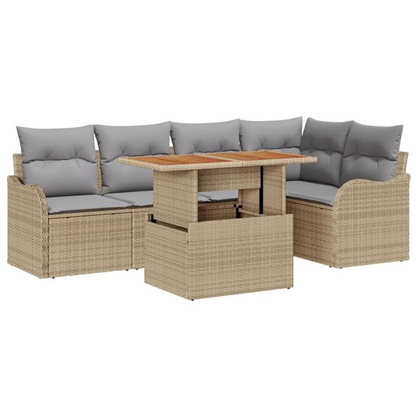 Grote foto vidaxl 6 delige tuinset met kussens beige poly rattan acacia tuin en terras tuinmeubelen