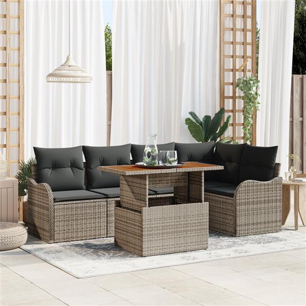 Grote foto vidaxl 6 delige tuinbankset met kussens in het grijs van poly rattan en acacia tuin en terras tuinmeubelen