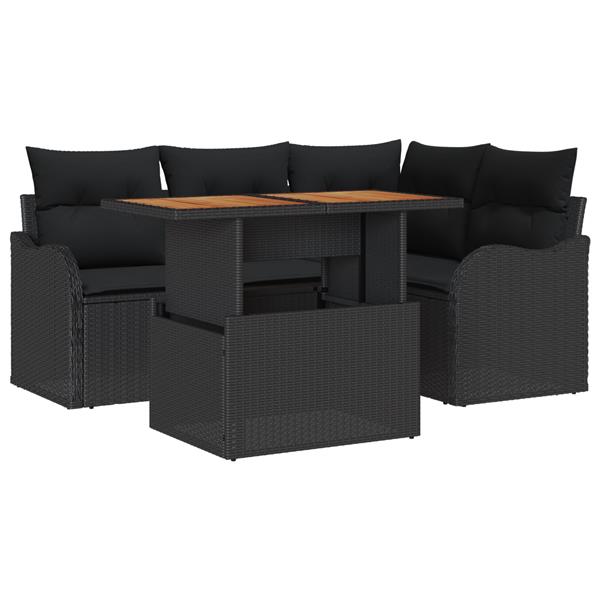 Grote foto vidaxl 5 delige tuinset met kussens zwart poly rattan acacia tuin en terras tuinmeubelen