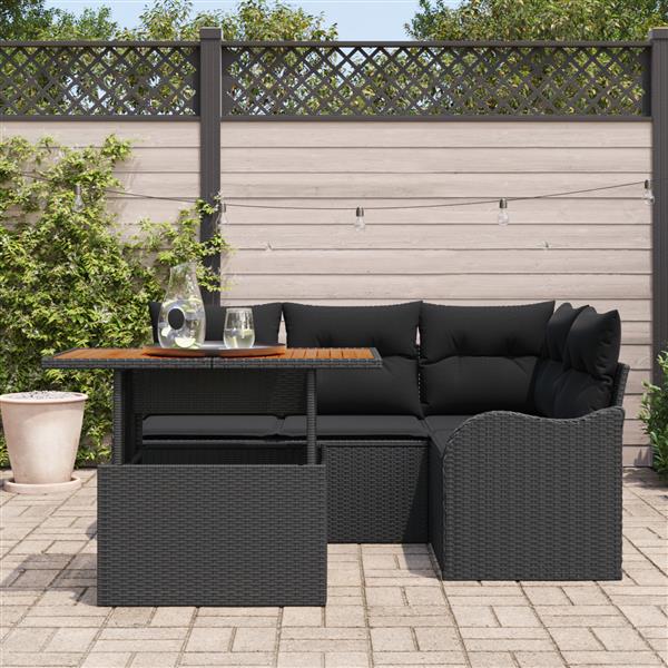 Grote foto vidaxl 5 delige tuinset met kussens zwart poly rattan acacia tuin en terras tuinmeubelen