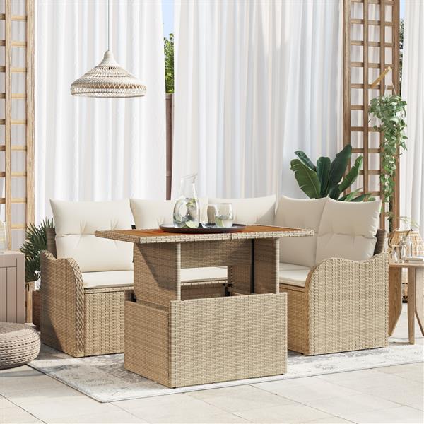 Grote foto vidaxl 5 delige tuinsofa set met kussens in beige poly rattan en acacia tuin en terras tuinmeubelen