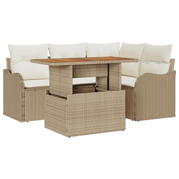 Grote foto vidaxl 5 delige tuinsofa set met kussens in beige poly rattan en acacia tuin en terras tuinmeubelen