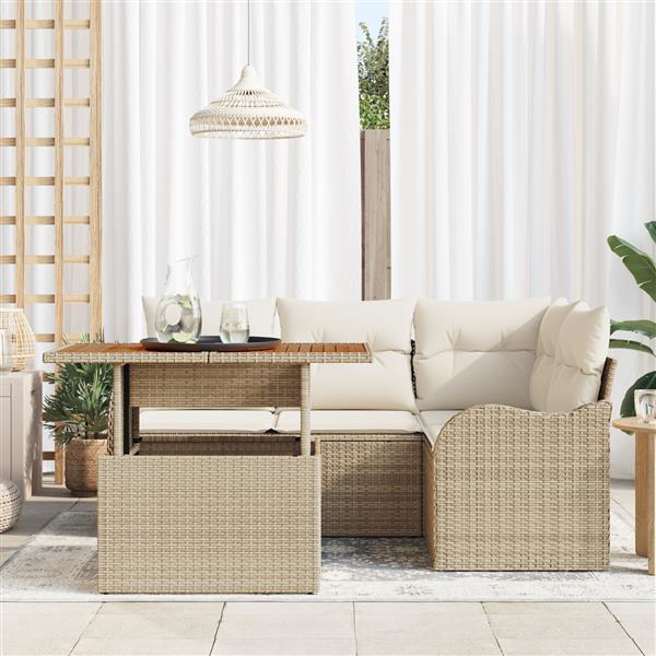 Grote foto vidaxl 5 delige tuinsofa set met kussens in beige poly rattan en acacia tuin en terras tuinmeubelen