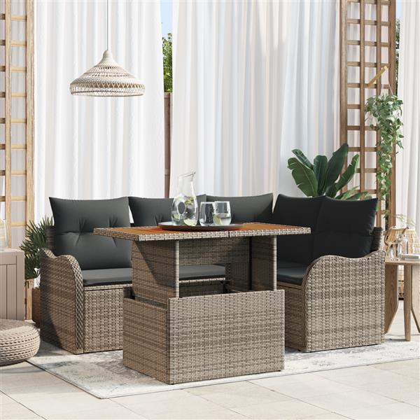 Grote foto vidaxl 5 delige tuinsofa set met kussens grijs poly rattan acacia tuin en terras tuinmeubelen