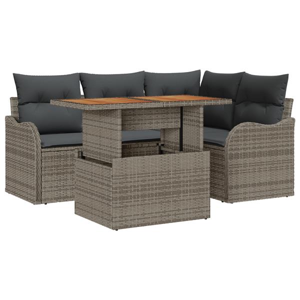 Grote foto vidaxl 5 delige tuinsofa set met kussens grijs poly rattan acacia tuin en terras tuinmeubelen