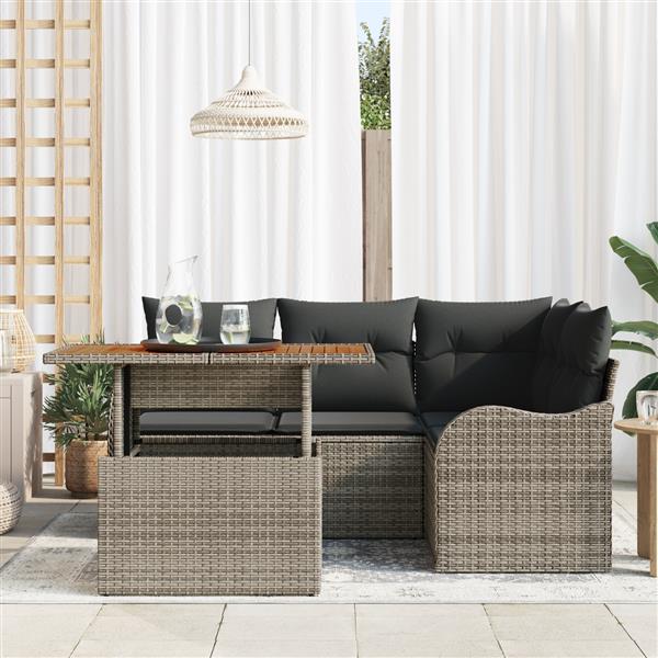 Grote foto vidaxl 5 delige tuinsofa set met kussens grijs poly rattan acacia tuin en terras tuinmeubelen